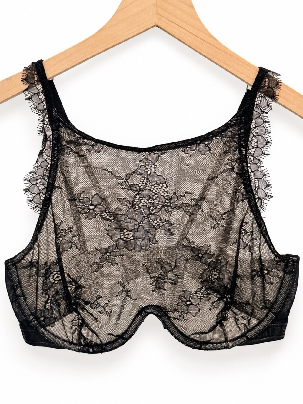NWT Victoria’s Secret Black Sheer Floral Lace Underwire Bra 34D High Apex